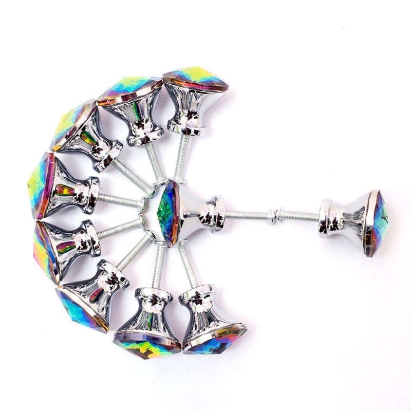 Spriak 10 Pack Drawer Knobs, 30mm Colorful Crystal Glass Cabinet Dresser Pulls Diamond Shape Cupboard Wardrobe Knob with Screw for Kitchen Bathroom Office DIY - Image 4